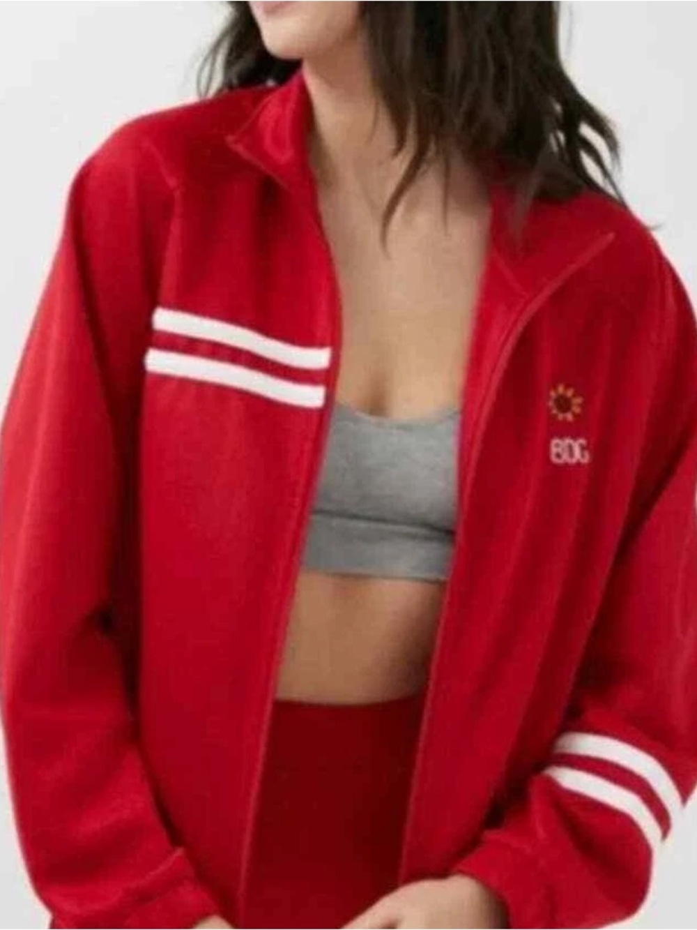 BDG Urban Outfitters Red Track Style Zip Up Jacket.